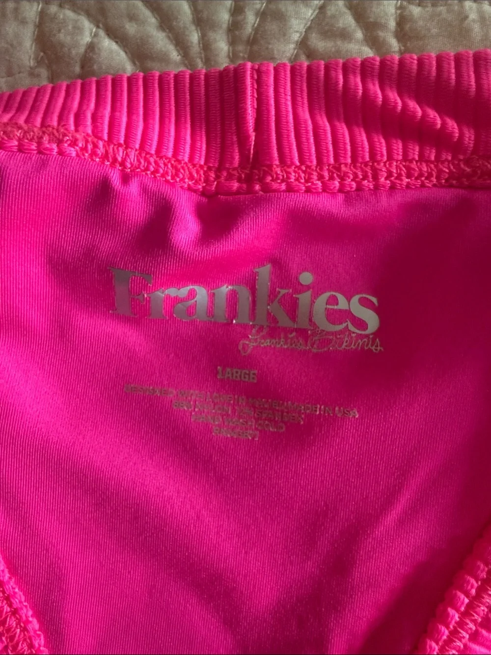 Frankie’s Hot Pink Ribbed Bikini Set - Bottoms L and top M.
